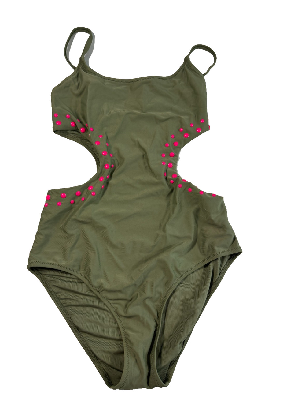 Aerie‎ Olive Green Cutout One Piece Swimsuit Pink Studded NWT Women's XS
